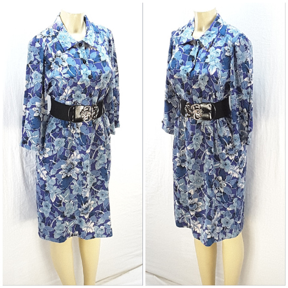 Blues / Purples POCKETS Dress, size Large / 10 - Picture 5 of 8